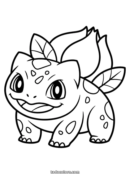 Bulbasaur coloring page: Bulbasaur standing with the bulb on his back opened into a full flower with petals and leaves spread